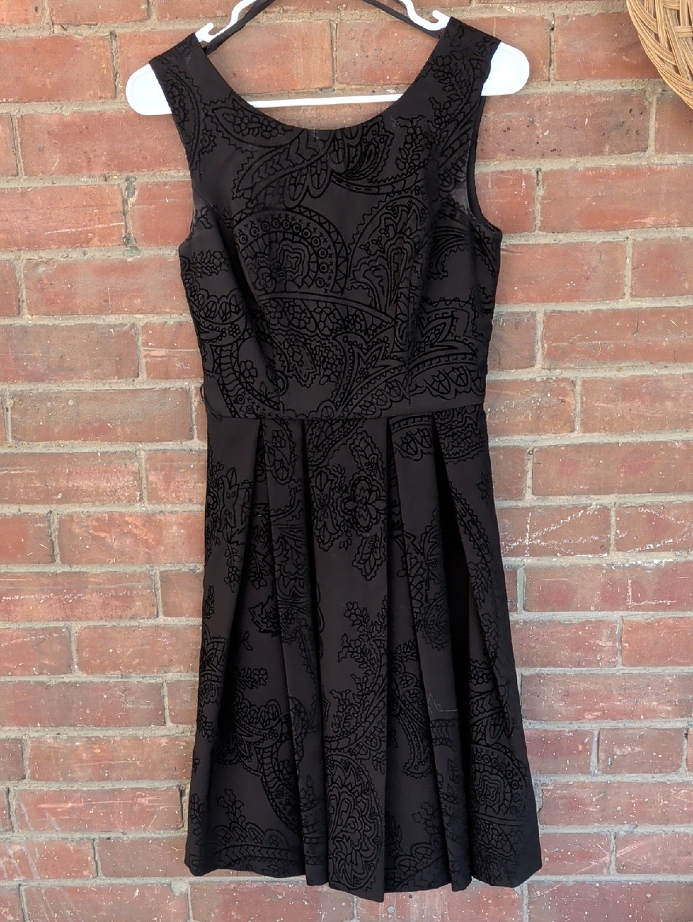 le chateau Black Flocked Paisley Fit-and-Flare Mini Dress